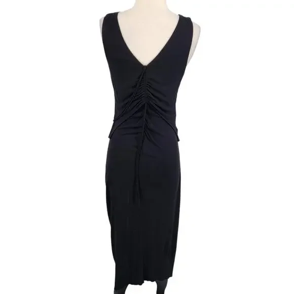 Helmut Lang Scala Dress Basalt Black Ruched Midi – Size Medium